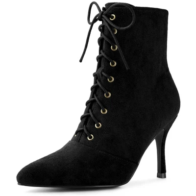 Allegra K Women's Pointy Toe Lace Up Side Zip Stiletto Heels Ankle Boots 6 Allegra K Women's Pointy Toe Lace Up Side Zip Stiletto Heels Ankle Boots - Image 6
