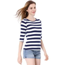 Allegra K Women's Elbow Sleeves Round Neck Slim Fit Casual Printed T-Shirt -Allegra K GUEST f4e6a316 8684 4e70 9ac5 2d64fab7ab03