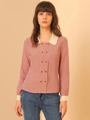 Allegra K Women's Contrast Peter Pan Collar Blouse Gingham Long Sleeve Button Front Shirt 2 Allegra K Women's Contrast Peter Pan Collar Blouse Gingham Long Sleeve Button Front Shirt - Image 2