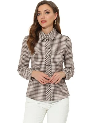 Allegra K Women's Turn Down Collar Plaid Button Up Shirt Long Sleeve Blouse Top 5 Allegra K Women's Turn Down Collar Plaid Button Up Shirt Long Sleeve Blouse Top - Image 5