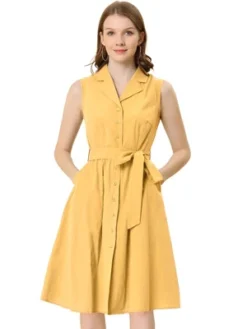 Allegra K Women's Sleeveless Notched Lapel Belted Business Office Midi Shirt Dress -Allegra K GUEST f5fcea34 71b8 4c65 9a84 da133578ff98