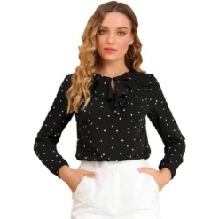 Allegra K Women's 1950s Vintage Ruffle Neck Long Sleeve Dots Blouse -Allegra K GUEST f63fccb7 84aa 4a9e bb3e 735d02ac0894