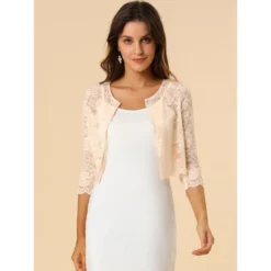 Allegra K Women's Elegant 3/4 Sleeve Sheer Floral Lace Cropped Bolero Shrugs