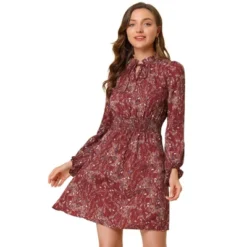 Allegra K Women's Smocked Waist Tie Neck Floral Long Sleeve Dress -Allegra K GUEST f6c2046d 7097 47dd ab6f 7538c0eb2de4