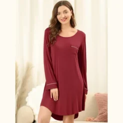 Allegra K Women's Lounge Dress Pajamas Soft Long Sleeve Mini Sleepwear Nightgown