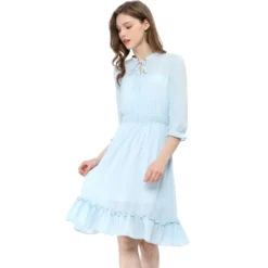 Allegra K Women's Ruffle Hem 3/4 Sleeve A-Line Smocked Short Chiffon Dress -Allegra K GUEST f70bb4e6 c5d0 4fc9 bf9f 121c21a31ff6