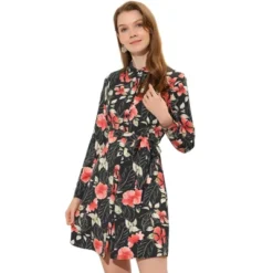 Allegra K Women's Lapel Button Down Belted Above Knee Vintage Polka Dots Floral Shirt Dress -Allegra K GUEST f73f6629 2f70 4d86 a7c5 bd162bcc7769