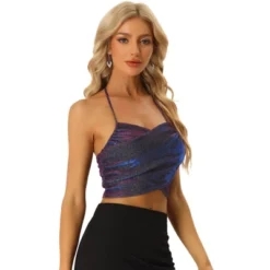 Allegra K Open Back Glitter Tops For Women's Sleeveless Crossover Backless Glitter Halter Top -Allegra K GUEST f7524b4d c8c4 41ef b5af 31907f653518