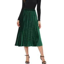 Allegra K Women's High Elastic Waist Velvet Pleated Swing Midi Skirt -Allegra K GUEST f776ece8 7858 4586 b89a 88280214d7bb