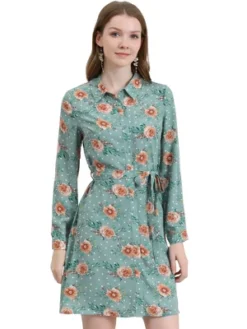 Allegra K Women's Lapel Button Down Belted Above Knee Vintage Polka Dots Floral Shirt Dress -Allegra K GUEST f7b04297 ebf5 494a 8cc7 73f957b490bb