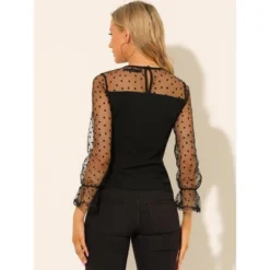 Allegra K Women's Lace Round Neck Heart Dots Sheer Long Mesh Sleeve Top -Allegra K GUEST f7b3e648 d3bc 4b51 926d 7ee3da9fca9b