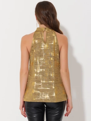 Allegra K Women's Casual Party Sparkle Sleeveless Halter Tops 2 Allegra K Women's Casual Party Sparkle Sleeveless Halter Tops - Image 2