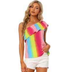 Allegra K Women's Rainbow Sleeveless Ruffle Trim One Shoulder Summer Blouse -Allegra K GUEST f817d1b3 c677 4768 b2d5 0e7260f47c11