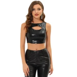 Allegra K Women's Metallic Crop Shiny Sleeveless Cut Out Party Clubwear Holographic Tank Tops -Allegra K GUEST f8221609 e684 4500 b6e1 7da18ef149c1