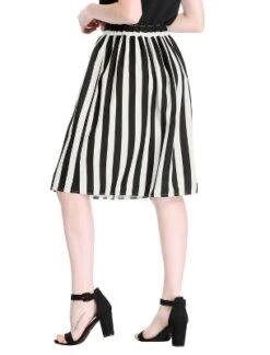 Allegra K Women's Stripes Button Front Elastic Back A-Line Midi Skirt -Allegra K GUEST f853eec0 de52 4e55 a2b9 21e5a3074434