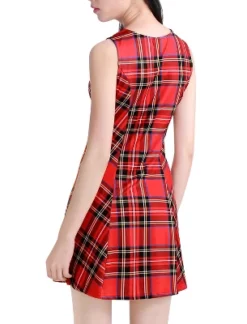 Allegra K Women's Summer Plaid Dresses Mini A-Line Sleeveless Fit And Flare Dress