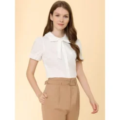 Allegra K Women's Vintage Bow Tie Peter Pan Collar Office Button Up Shirt