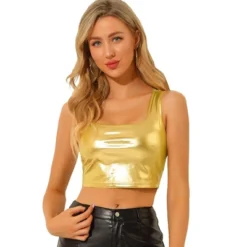 Allegra K Women's U Neck Sleeveless Party Clubwear Shiny Metallic Crop Tank Tops -Allegra K GUEST f8a3ea91 d50a 4d25 a461 506448a6589d