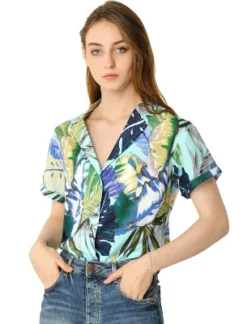 Allegra K Women's Hawaiian Floral Leaves Printed Short Sleeve Button Down Vintage Beach Shirt -Allegra K GUEST f8e10529 5318 49cc b101 9efea5393d85