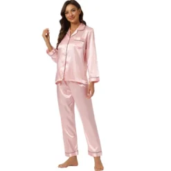 Allegra K Women's Satin Button Down Sleepshirt With Pants Halloween Pajama Set -Allegra K GUEST f921c11d 48e3 4108 81c0 e7f77a907047