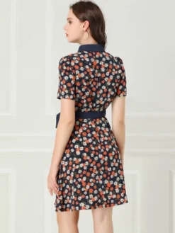 Allegra K Women's Short Sleeve Contrast Collar Belted Floral Shirt Dress -Allegra K GUEST f9288706 c2b9 48a3 adb5 2b1c0180a69f
