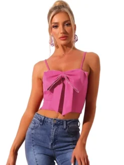 Allegra K Women's Cropped Top Bowknot Front Spaghetti Strap Camisoles -Allegra K GUEST f9619692 9c24 4589 ac0f 160a3fd1912f