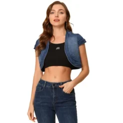Allegra K Women's Casual Slim Fit Cap Sleeve Crop Denim Shrugs -Allegra K GUEST f99514af fe31 4d5a b63d 120fd3f19bdc