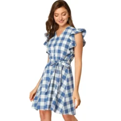 Allegra K Women's Casual Ruffled Sleeve A-Line Vintage Gingham Check Sundress -Allegra K GUEST f99a2582 bcb3 43b5 af55 1e63f2693e41