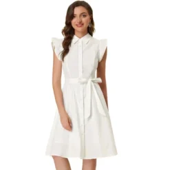 Allegra K Women's Cotton Shirtdress Work Office Ruffled Sleeveless Dress With Belt -Allegra K GUEST f9e1ecac 9e5c 43e9 8fdb 0b1391ba8282