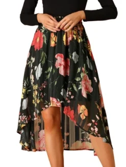 Allegra K Women's High Low Hem Elastic Waist Lurex Chiffon A-Line Midi Floral Skirt -Allegra K GUEST f9fa0875 f24f 45e0 902f 8cae61ba358d