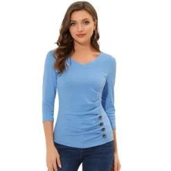 Allegra K Women's V Neck 3/4 Sleeves Solid Knitted Buttons Decor Ruched Blouse 35 Allegra K Women's V Neck 3/4 Sleeves Solid Knitted Buttons Decor Ruched Blouse -Allegra K GUEST fa25f8d1 6439 4703 a5b0 c53e76183593