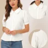 Allegra K Women's Peter Pan Collar Short Sleeve Button Front Work Shirt