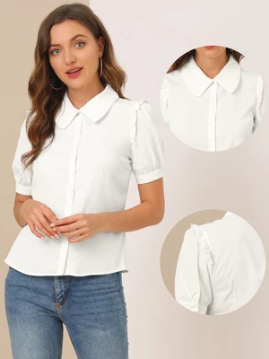 Allegra K Women's Peter Pan Collar Short Sleeve Button Front Work Shirt 1 Allegra K Women's Peter Pan Collar Short Sleeve Button Front Work Shirt