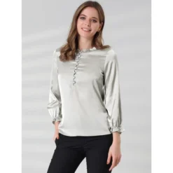 Allegra K Women's Ruffle Neck Long Sleeve Elastic Cuff Button Work Office Satin Shirt Blouse 10 Allegra K Women's Ruffle Neck Long Sleeve Elastic Cuff Button Work Office Satin Shirt Blouse -Allegra K GUEST facdea6b 1fc4 4604 97a6 b839d000133c