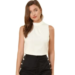 Allegra K Women's Sleeveless Frill Mock Neck Ruffle Chambray Blouse 17 Allegra K Women's Sleeveless Frill Mock Neck Ruffle Chambray Blouse -Allegra K GUEST fb214089 a67a 4edc b2f1 5727ac1a905a