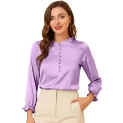 Allegra K Women's Ruffle Neck Long Sleeve Elastic Cuff Button Work Office Satin Shirt Blouse 15 Allegra K Women's Ruffle Neck Long Sleeve Elastic Cuff Button Work Office Satin Shirt Blouse -Allegra K GUEST fba4970a 3858 4f04 8d2e b13b9b2fd844