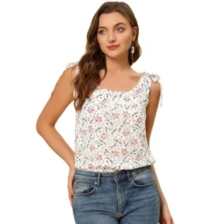 Allegra K Women's Sleeveless Casual Bow Tie Decor Strap Chiffon Floral Tank Tops -Allegra K GUEST fbc06844 7f3e 4b9d 8008 32477135cdac