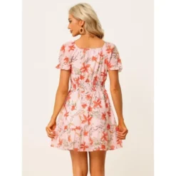 Allegra K Women's Floral Print Square Neck High Waist Summer Mini Dress -Allegra K GUEST fbce0a70 0584 4067 851a 50dccf8a2473