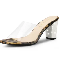 Allegra K Women's Clear Glitter Chunky Heels Slide Heel Sandals -Allegra K GUEST fbd3ff4c 5e9a 4778 95da e40e93bd4913