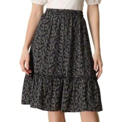 Allegra K Women's Ruffle Hem Elastic Waist Flowy A-Line Swing Floral Midi Skirt -Allegra K GUEST fc53faa5 952d 46e8 bb63 2b6e6a99a0b1