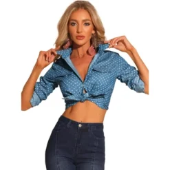 Allegra K Women's Point Collar Chest Pockets Button Down Dots Shirt -Allegra K GUEST fcd6aa31 3048 42c3 bae9 322fd8d20fc0