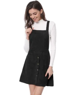 Allegra K Women's Corduroy Button Front A-Line Bib Overall Pinafore Skirts -Allegra K GUEST fcf62545 6d43 4643 a16c afb09f201e85
