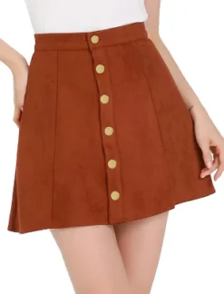 Allegra K Women's Faux Suede Button Closure A-Line High Waisted Flared Mini Short Skirt -Allegra K GUEST fd2469f3 3599 47b7 9356 9a17ff76118a
