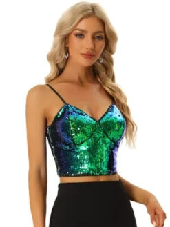 Allegra K Sequin Cami Top For Women's Spaghetti Strap Club Party Crop Tank Tops -Allegra K GUEST fd78656d e6a6 4e3c 90f3 2d9dd1413b43