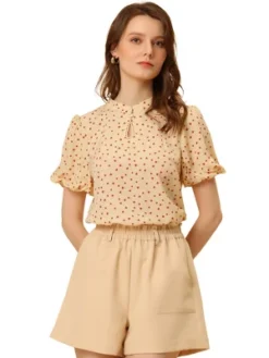 Allegra K Women's Peasant Floral Dotted Stand Collar Puff Sleeve Keyhole Casual Vintage Blouse -Allegra K GUEST fd8d2540 5eee 4ee0 aac7 dd5d411b59c8