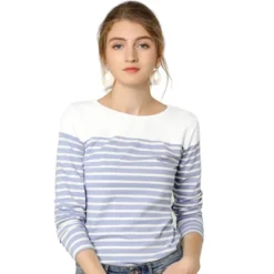 Allegra K Women's Color Block Long Sleeve Striped T-Shirt -Allegra K GUEST fdbe5ef8 c854 41f2 823e 742c4bebcf55