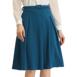 Allegra K Women's Belted Waist Casual Knee Length A-Line Pleated Skirt -Allegra K GUEST fe277f2d 6e6b 436e 8488 486054151335