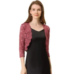 Allegra K Women's Elegant 3/4 Sleeve Sheer Floral Lace Shrug -Allegra K GUEST fe6e50d6 80f8 48fd b601 fc549d570494