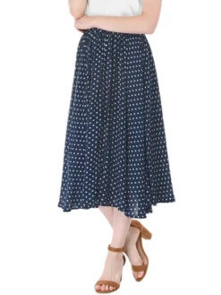 Allegra K Women's Date Dinner Floral A-Line Elastic Waist Flare Swing Midi Skirt