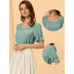 Allegra K Women's Summer Square Neck Top Casual Ruffled Short Sleeve Blouse